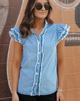 Ashlyn Ruffled Flutter Frayed Denim Top