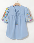 Floral Embroidered Puff Sleeve Blouse