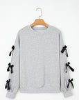 Bow Applique Drop Sleeve Round Neck Sweatshirt