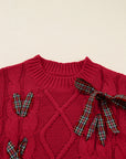 Christmas Plaid Lace-Up Puff Sleeve Sweater