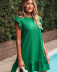 Claire Textured Flutter Sleeve Ruffled Mini Dress