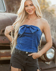 Avayah Vintage Bow Front Smocked Back Denim Tube Top