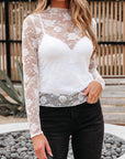 Floral Lace Sheer Mesh Long Sleeve Top
