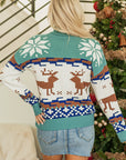 Christmas Reindeer Snowflake Colorblock Turtleneck Sweater