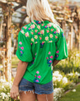 Ayah Floral Tie Split Neck Short Sleeve Blouse