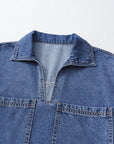 Denim Collared V-Neck Pocketed Dress
