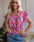 Arlet Abstract Ruffled Sleeve V Neck Blouse