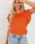 Marilyn Contrast Trim Ruffle Sleeve Knitted Top