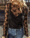 Lace Mesh Sheer Long Sleeve Blouse