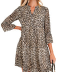 Leopard 3/4 Sleeve V-Neck Dress