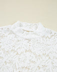 Solid Lace Crochet Bell Sleeve Blouse
