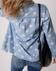 Star Light Wash Raw Hem Denim Jacket