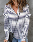 Emryn Striped Ruffled Buttoned Long Sleeve Top