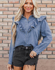 Trinity Denim Ruffled Casual Top