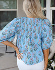 Kinley Floral Shirred Yoke Split Neck Blouse