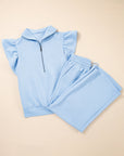 Textured Ruffle Half Zip Top and Pants Set