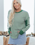 Stripe Thermal Knit Drop Shoulder Top