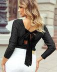 Metallic Satin Bow Open Back V-Neck Top
