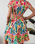 Abstract V-Neck Ruffle Mini Dress