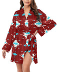 Burgandy Aztec Women's Belted Satin Feel Dressing Lounge Robe