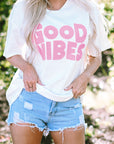 GOOD VIBES Chenille Embroidered Crewneck Tee