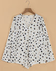 Polka Dot Pleated V-Neck Blouse