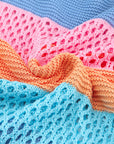 April Knitted Eyelet Colorblock Striped Half Sleeves Top
