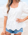 Bow Puff Sleeve Peplum Top