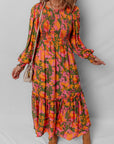 Floral Puff Sleeve Smocked Ruffle Maxi Dress