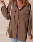 Solid Corduroy Button-Up Pocketed Shacket