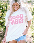 GOOD VIBES Chenille Embroidered Crewneck Tee