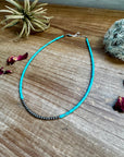3 mm Sterling Silver Pearls choker with magnesite darker turquoise heishi - western jewelry
