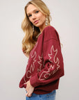 Western Boot Stitch Burgundy Sweatshirt