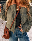 Teddy Collar Flap Pockets Quilted Puffer Jacket