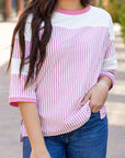 Aliyah Striped Patchwork 3/4 Sleeve Casual Top