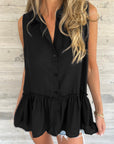 Ruffle Hem Sleeveless Buttoned Shirt