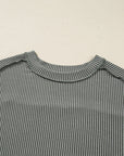 Solid Corded Knit Reverse Seam Long Sleeve Top