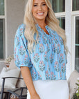 Kinley Floral Shirred Yoke Split Neck Blouse