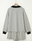 Alivia Stripe Collared Top and Drawstring Shorts Set