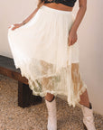 Aliza Lace Cascading Tiered High Waist Maxi Skirt