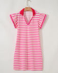 Stripe Contrast Collared V-Neck Dress