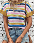 Stripe Ruffle Short Sleeve Sweater