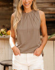 Naya Pleated Detail Round Neck Tank Top