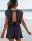 Frances Open Back Cap Sleeve Drawstring Romper