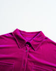 Plus Size Velvet Button-Up Pocketed Drop Shoulder Shirt