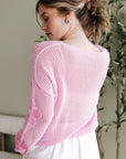 Dulce Big Flower Hollowed Knit Drop Shoulder Sweater