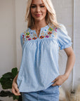 Kenzie Floral Embroidered Puff Sleeve Blouse