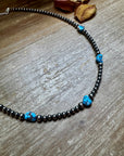Golden Hill Turquoise & Sterling Silver Pearl Necklace – 16" + Extender