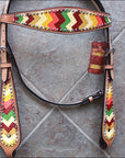 Hilason Western Horse Headstall Bridle American Leather Aztec Hand Paint