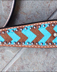 HILASON Western Horse Genuine Leather Headstall & Breast Collar Set Turquoise & Brown Zigzag
